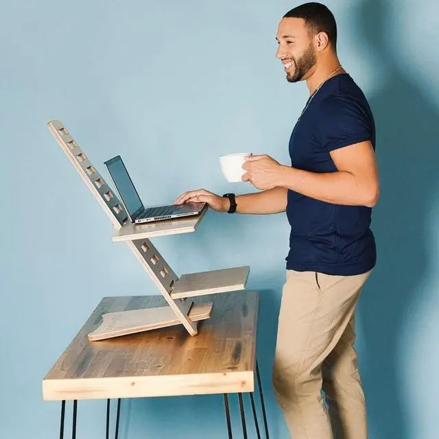 Alt view image 6 of 7 - Sleekform Standing Desk Converter - Adjustable Height Sit Stand Workstation for Office and Home, Table Top Wood Portable