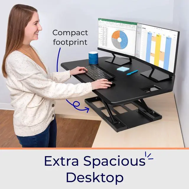 Alt view image 3 of 7 - Stand Steady X-Elite Pro Corner Standing Desk | 40 Inch Corner Sit to Stand Desk Converter Ideal for Cubicles and L Shaped Desks! Easy Height-Adjustable and Fully Assembled!