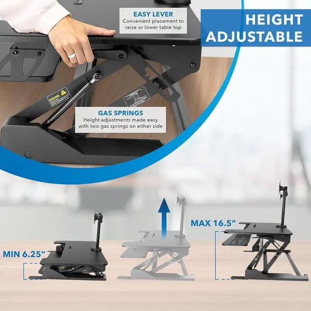Alt view image 7 of 7 - Standing Desk Converter with Bonus Dual Monitor Mount Included - Height Adjustable Stand Up Desk - Wide 36 Inch Sit Stand Workstation with Gas Spring Lift Black (MI-7934)