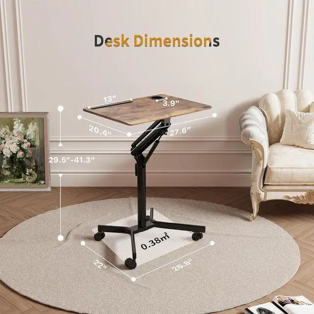 Alt view image 2 of 7 - JOY worker Mobile Standing Desk, 28 inch Small Height Adjustable Rolling Laptop Desk, Portable Sit Stand Desk with Lockable Wheels, Ergonomic Desktop Table for Home Office, Rustic Brown