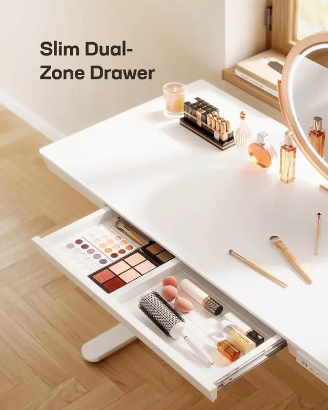 Alt view image 5 of 7 - Marsail Standing Desk with Drawer, 48 x 24 inch Whole Piece Tabletop Electric Standing Desk, Height Adjustable Desk with USB Charging Ports, Sit Stand Desk with Storage for Home & Office White