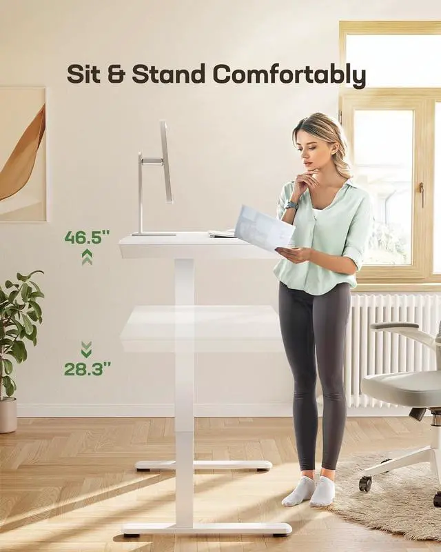 Alt view image 6 of 7 - Marsail Standing Desk with Drawer, 48 x 24 inch Whole Piece Tabletop Electric Standing Desk, Height Adjustable Desk with USB Charging Ports, Sit Stand Desk with Storage for Home & Office White