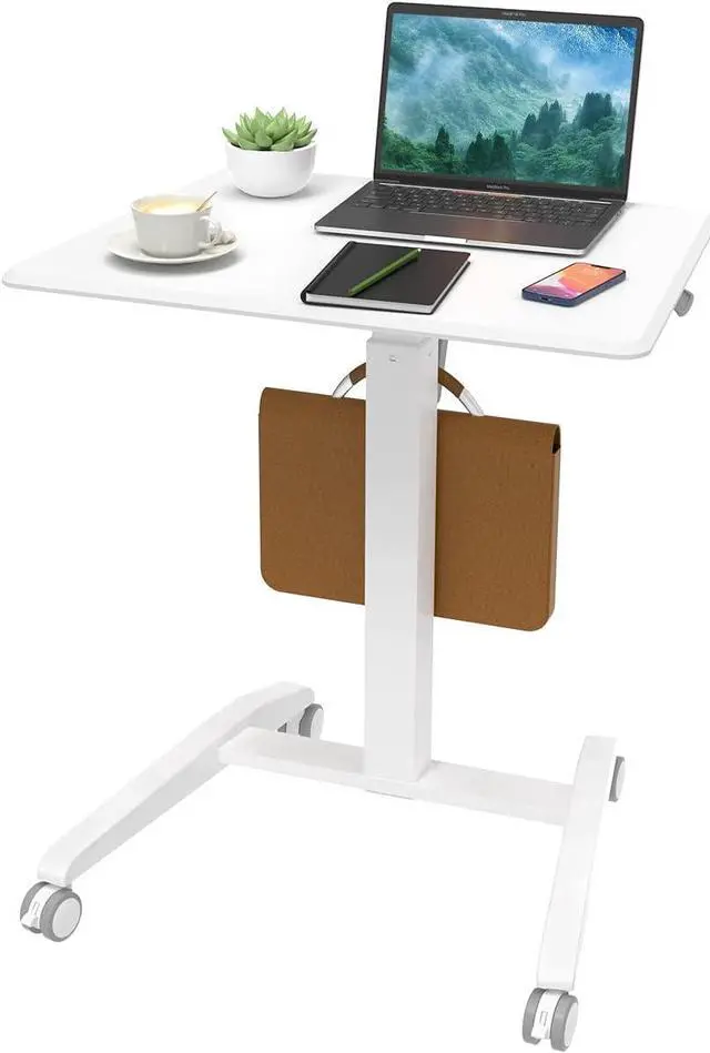 Main image of Gibbon Mounts Mobile Standing Desk, Height Adjustable Rolling Laptop Desk, 27 inches Portable Sit Stand Desk with Wheels and Hook, Pneumatic Computer Table, White