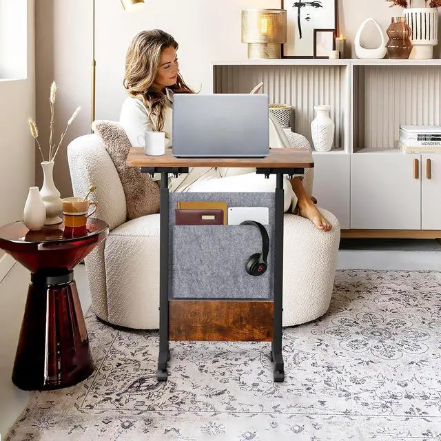 Alt view image 2 of 7 - KOUPA Height Adjustable Standing Desk with Storage Bag 16 x 24 in, Portable Rolling Mobile Stand Up Table with Wheels, 360° Flip Laptop Computer Desk for Home Office, Rustic Brown