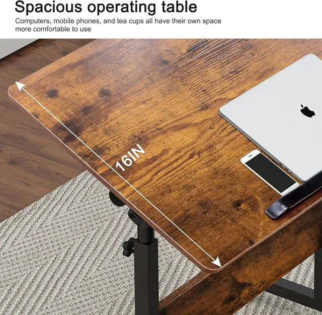 Alt view image 6 of 7 - KOUPA Height Adjustable Standing Desk with Storage Bag 16 x 24 in, Portable Rolling Mobile Stand Up Table with Wheels, 360° Flip Laptop Computer Desk for Home Office, Rustic Brown