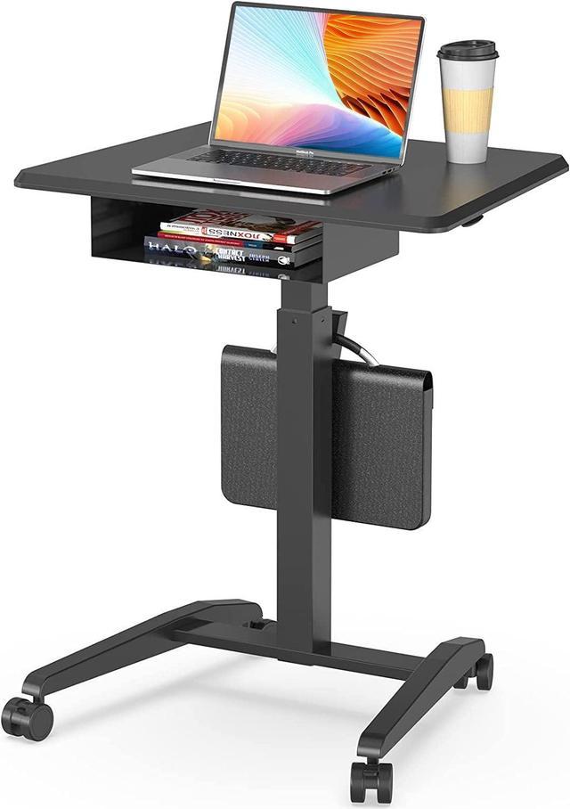 JOY worker Height Adjustable Rolling Laptop Desk with Shelf Mobile Standing Desk Pneumatic Mobile Laptop Table with Wheels for Couch Home Office School Holds Up to 22lbs Black Newegg
