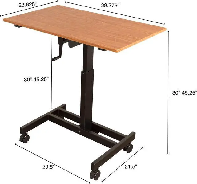 Alt view image 6 of 7 - S STAND UP DESK STORE Crank Adjustable Height Single Column Rolling Mobile Standing Desk (Black Frame/Teak Top, 40 inch Wide)