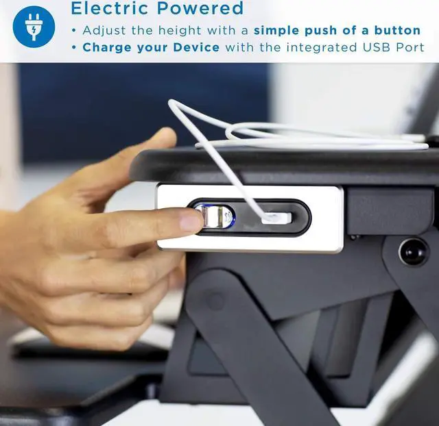 Alt view image 3 of 7 - Mount-It! Electric Standing Desk Converter | Motorized Sit Stand Desk with Built in USB Port | Ergonomic Height Adjustable Workstation | Black (MI-7927E)