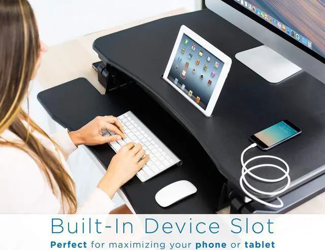 Alt view image 4 of 7 - Mount-It! Electric Standing Desk Converter | Motorized Sit Stand Desk with Built in USB Port | Ergonomic Height Adjustable Workstation | Black (MI-7927E)