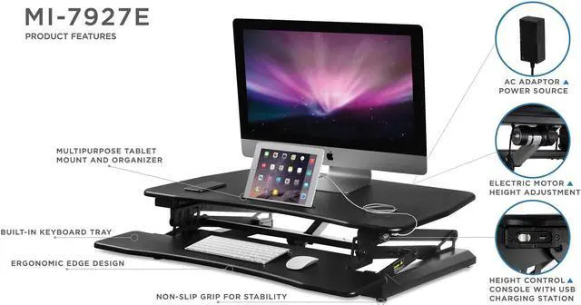 Alt view image 7 of 7 - Mount-It! Electric Standing Desk Converter 35.4" Quick Sit Stand Desk Riser, Computer Workstation Motorized Easy Convertor with Built-in USB Charging Port, Ergonomic Height Adjustable in Black