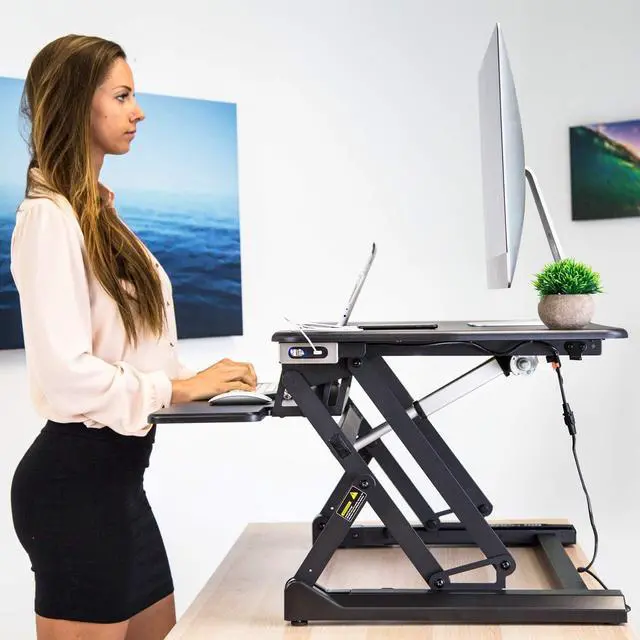 Alt view image 7 of 7 - Mount-It! Electric Standing Desk Converter | Motorized Sit Stand Desk with Built in USB Port | Ergonomic Height Adjustable Workstation | Black (MI-7927E)