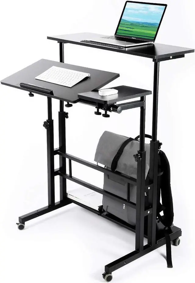 Main image of Zytty Portable Standing Desk, Small Standing Desk with Wheels Standing Laptop Desk Mobile Standing Desk for Home Office Adjustable Standing Desk, Stand Up Computer Desk Rolling Laptop Cart, Black