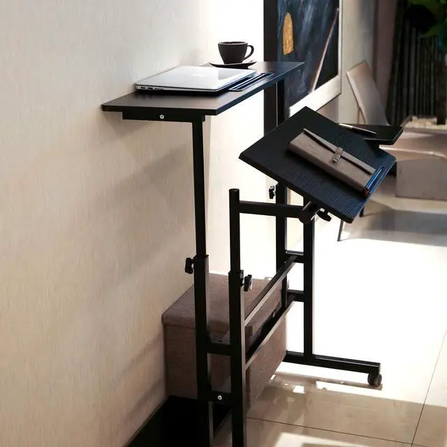 Alt view image 2 of 7 - Zytty Portable Standing Desk, Small Standing Desk with Wheels Standing Laptop Desk Mobile Standing Desk for Home Office Adjustable Standing Desk, Stand Up Computer Desk Rolling Laptop Cart, Black