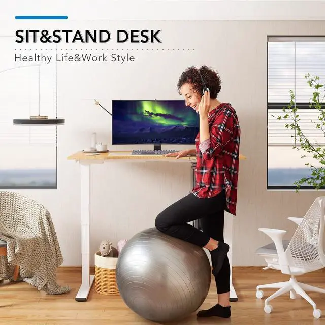 Alt view image 2 of 7 - 48 Inch Bamboo Electric Standing Desk, 3 Stage Dual Motor Height Adjustable Desk, Stable and Durable Sit to Stand Home Office Desk (White Frame/ 48 x 24 Natural Bamboo Top)