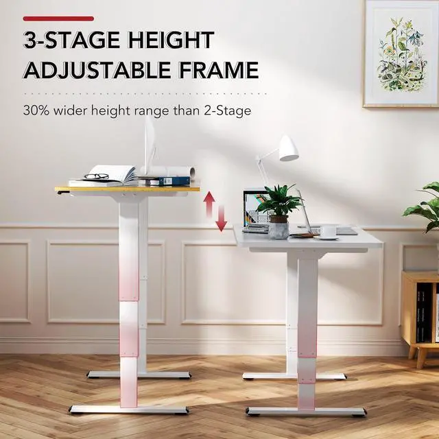 Alt view image 6 of 7 - 48 Inch Bamboo Electric Standing Desk, 3 Stage Dual Motor Height Adjustable Desk, Stable and Durable Sit to Stand Home Office Desk (White Frame/ 48 x 24 Natural Bamboo Top)