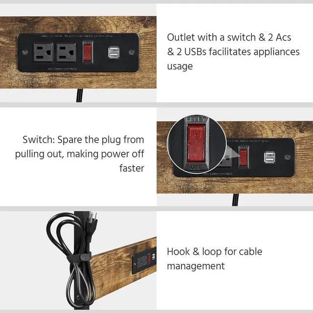 Alt view image 6 of 7 - Topeakmart 3 Tiers Rolling Computer Desk with Power Outlet and USB Ports for Space Saving, Home Office Desk with Keyboard Tray and Printer Shelf on Wheels, Laptop PC Workstation Table, Rustic Brown
