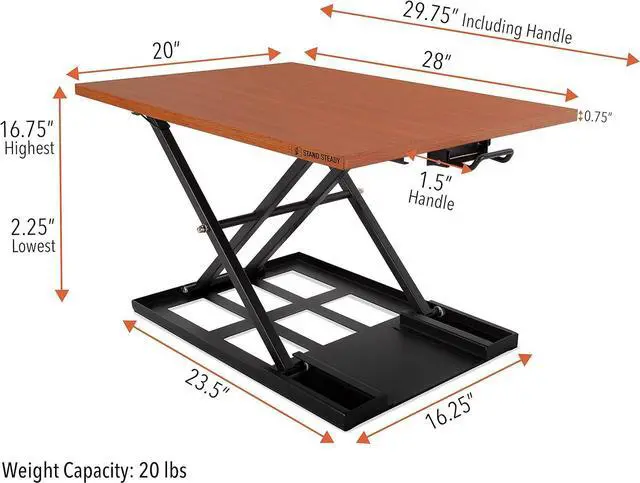 Alt view image 4 of 7 - Stand Steady X-Elite Pro Standing Desk Converter | Instantly Convert Any Desk into a Stand Up Desk | Easy Lift Height Adjustable Standing Desk | No Assembly Required (28 x 20 / Cherry)
