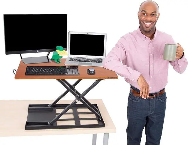 Alt view image 6 of 7 - Stand Steady X-Elite Pro Standing Desk Converter | Instantly Convert Any Desk into a Stand Up Desk | Easy Lift Height Adjustable Standing Desk | No Assembly Required (28 x 20 / Cherry)