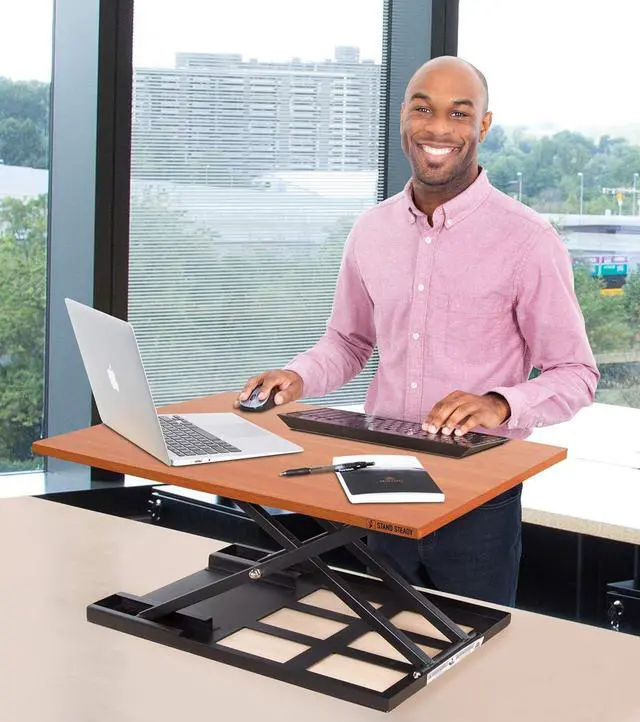 Alt view image 5 of 7 - Stand Steady X-Elite Pro Standing Desk Converter | Instantly Convert Any Desk into a Stand Up Desk | Easy Lift Height Adjustable Standing Desk | No Assembly Required (28 x 20 / Cherry)
