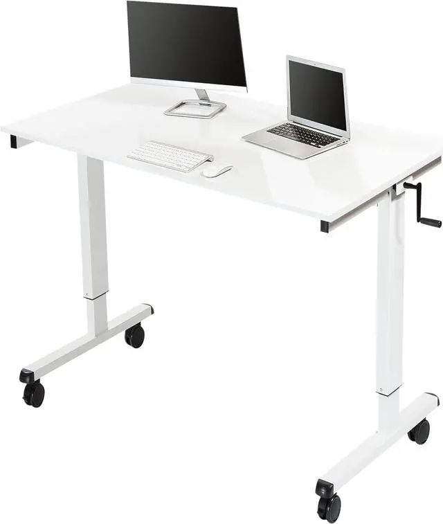 Main image of Stand Up Desk Store Crank Adjustable Height Rolling Standing Desk (White Frame/Gloss White Top, 48" Wide)