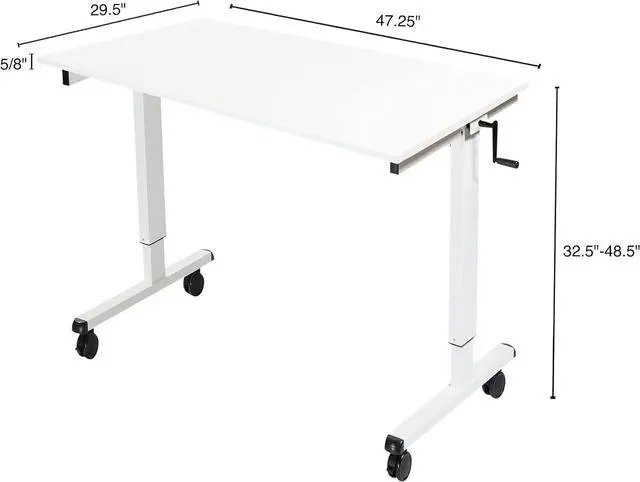 Alt view image 3 of 7 - Stand Up Desk Store Crank Adjustable Height Rolling Standing Desk (White Frame/Gloss White Top, 48" Wide)