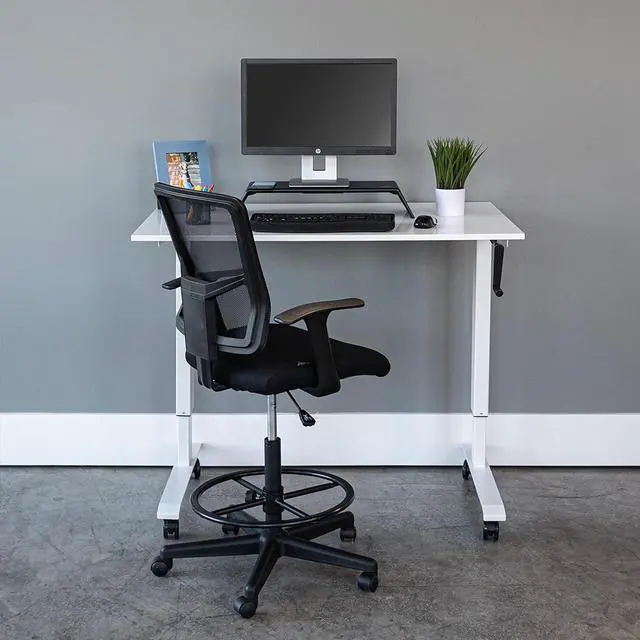 Alt view image 5 of 7 - Stand Up Desk Store Crank Adjustable Height Rolling Standing Desk (White Frame/Gloss White Top, 48" Wide)