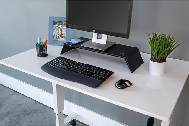 Alt view image 7 of 7 - Stand Up Desk Store Crank Adjustable Height Rolling Standing Desk (White Frame/Gloss White Top, 48" Wide)