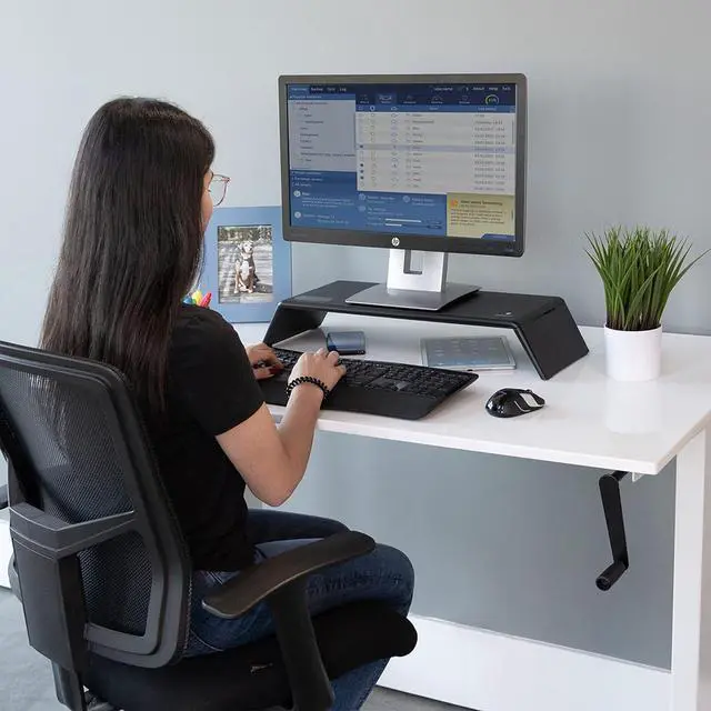 Alt view image 6 of 7 - Stand Up Desk Store Crank Adjustable Height Rolling Standing Desk (White Frame/Gloss White Top, 48" Wide)