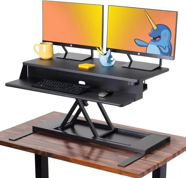 Main image of Flexpro Power, 36" Ergonomic Adjustable Height Electric Standing Desk Converter, EZ Lift Sit to Stand Laptop Desk Riser for Laptop & Computer Monitors (Black, 36in x 23.5in x 5.5-19.5in)