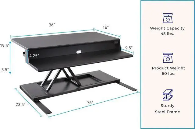 Alt view image 6 of 7 - Flexpro Power, 36" Ergonomic Adjustable Height Electric Standing Desk Converter, EZ Lift Sit to Stand Laptop Desk Riser for Laptop & Computer Monitors (Black, 36in x 23.5in x 5.5-19.5in)