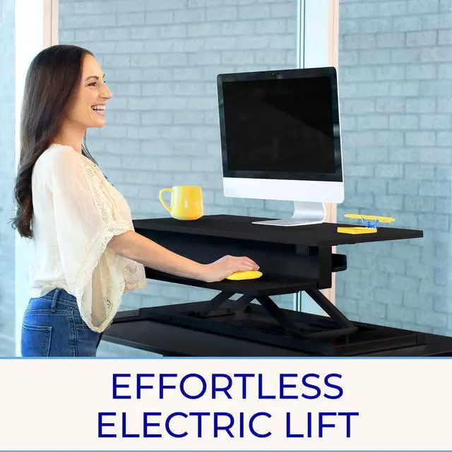 Alt view image 2 of 7 - Flexpro Power, 36" Ergonomic Adjustable Height Electric Standing Desk Converter, EZ Lift Sit to Stand Laptop Desk Riser for Laptop & Computer Monitors (Black, 36in x 23.5in x 5.5-19.5in)