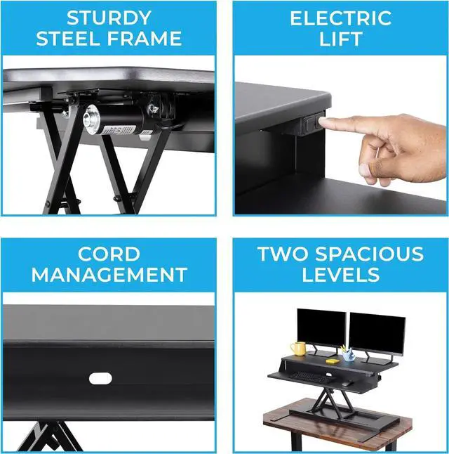 Alt view image 4 of 7 - Flexpro Power, 36" Ergonomic Adjustable Height Electric Standing Desk Converter, EZ Lift Sit to Stand Laptop Desk Riser for Laptop & Computer Monitors (Black, 36in x 23.5in x 5.5-19.5in)