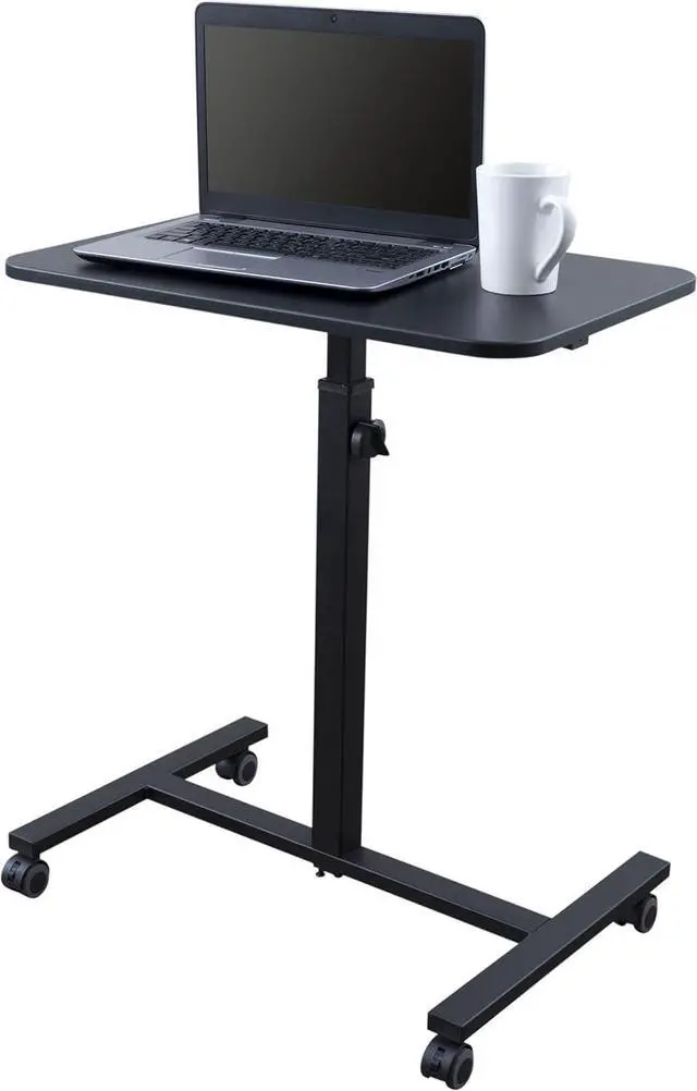Alt view image 2 of 6 - Stand Up Desk Store Height Adjustable Single Column Rolling Standing Desk Laptop Stand - Black