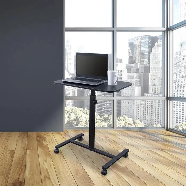Alt view image 3 of 6 - Stand Up Desk Store Height Adjustable Single Column Rolling Standing Desk Laptop Stand - Black