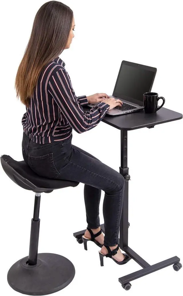 Alt view image 6 of 6 - Stand Up Desk Store Height Adjustable Single Column Rolling Standing Desk Laptop Stand - Black