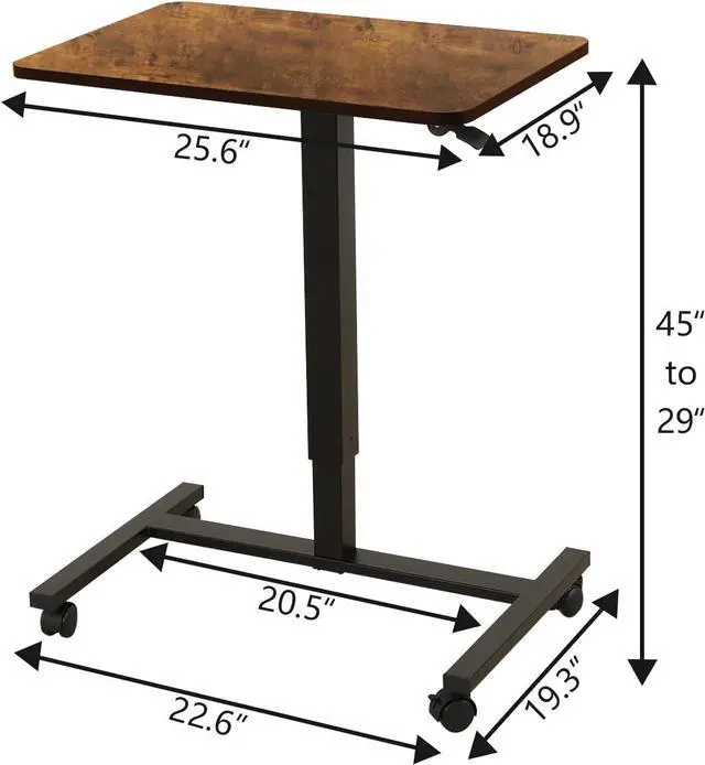 Alt view image 2 of 7 - Mobile Standing Desk, 28x20 Pneumatic Laptop Height Adjustable Sit to Stand Table with Lockable Wheels and Gas Spring Riser (Rustic Brown)