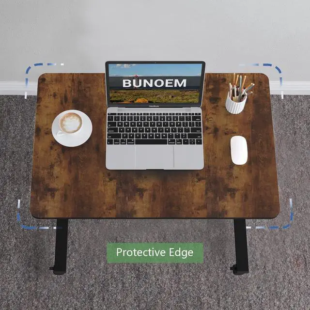 Alt view image 7 of 7 - Mobile Standing Desk, 28x20 Pneumatic Laptop Height Adjustable Sit to Stand Table with Lockable Wheels and Gas Spring Riser (Rustic Brown)
