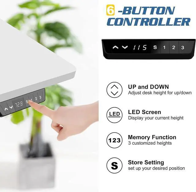 Alt view image 3 of 7 - Vongrasig Height Adjustable Electric Standing Desk, 55 x 24 Inches Home Office Stand Up Table Computer Workstation with Splice Table Board & Memory Controller (White Frame + White Desktop)