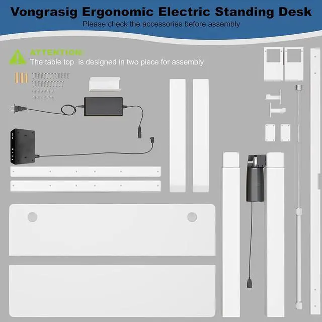 Alt view image 7 of 7 - Vongrasig Height Adjustable Electric Standing Desk, 55 x 24 Inches Home Office Stand Up Table Computer Workstation with Splice Table Board & Memory Controller (White Frame + White Desktop)