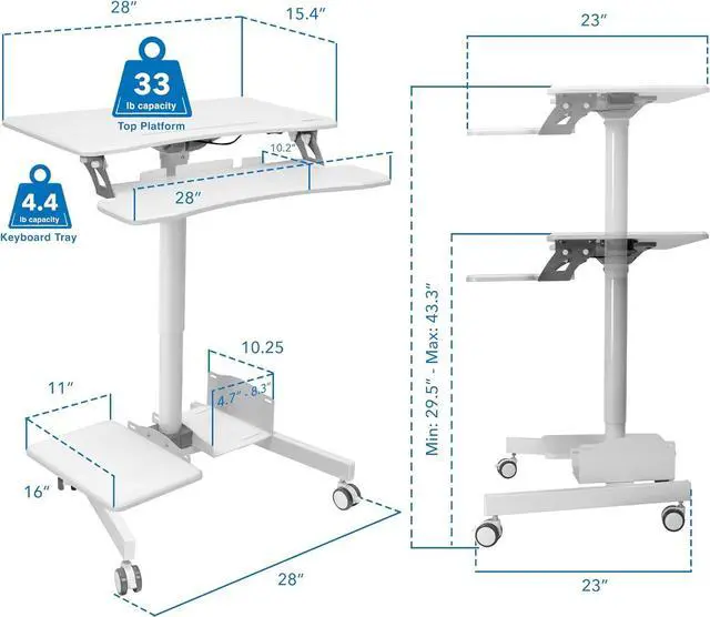 Alt view image 2 of 7 - Mount-It! Mobile Computer Cart, Rolling Desktop Workstation with Height Adjustment, Storage Area for CPU and Printer