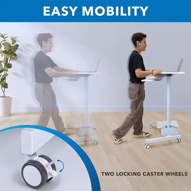 Alt view image 5 of 7 - Mount-It! Mobile Computer Cart, Rolling Desktop Workstation with Height Adjustment, Storage Area for CPU and Printer