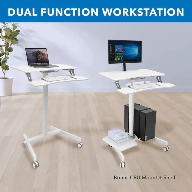 Alt view image 4 of 7 - Mount-It! Mobile Computer Cart, Rolling Desktop Workstation with Height Adjustment, Storage Area for CPU and Printer