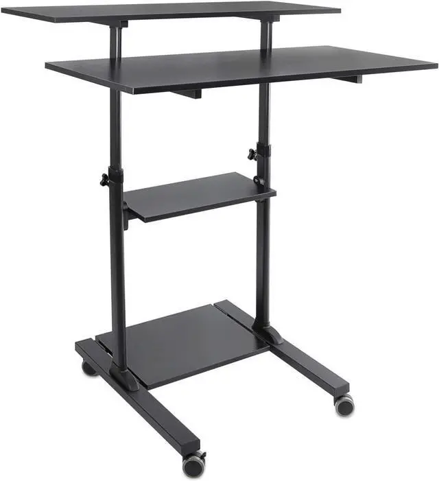 Main image of Mount-It! Wide Mobile Stand Up Desk | Height Adjustable Rolling Workstation with 40" Wide Table Tops | Multi-Purpose Rolling Presentation Cart with Four Platforms | Black (MI-7970B)