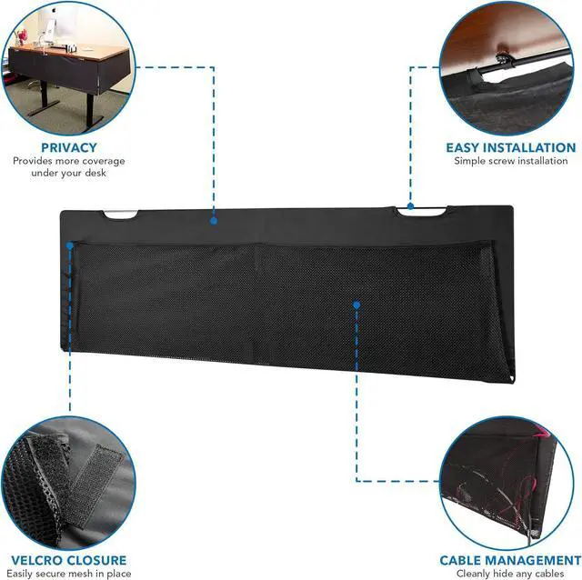 Alt view image 5 of 7 - MOUNT-IT! Under Desk Privacy Panel for Sit Stand Workstations [41 Inches Wide], with Cable Management and Organizer Pockets, Modesty Desk Skirt for Home and Office (Black)