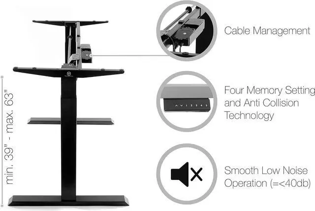Alt view image 4 of 6 - TechOrbits Electric Standing Desk Frame - Two Leg Motorized Stand Up Desk Base - Sit Stand Desk with Memory Settings and Telescopic Height Adjustment (Black)