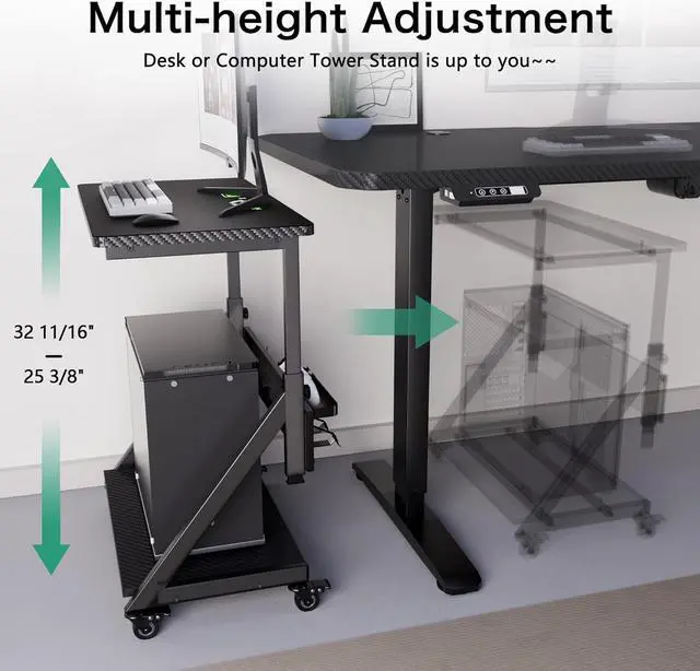 Alt view image 5 of 7 - JWX Computer Tower Floor Stand,5-Step Height Adjustment pc Tower Stand, 2-Tier Case CPU Holder Gift Cart with Rolling Wheels, Upgrade Pegboard Storage Kit *7 & Mouse Pad, Black