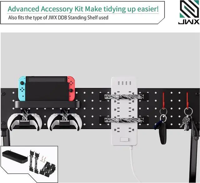 Alt view image 4 of 7 - JWX Computer Tower Floor Stand,5-Step Height Adjustment pc Tower Stand, 2-Tier Case CPU Holder Gift Cart with Rolling Wheels, Upgrade Pegboard Storage Kit *7 & Mouse Pad, Black