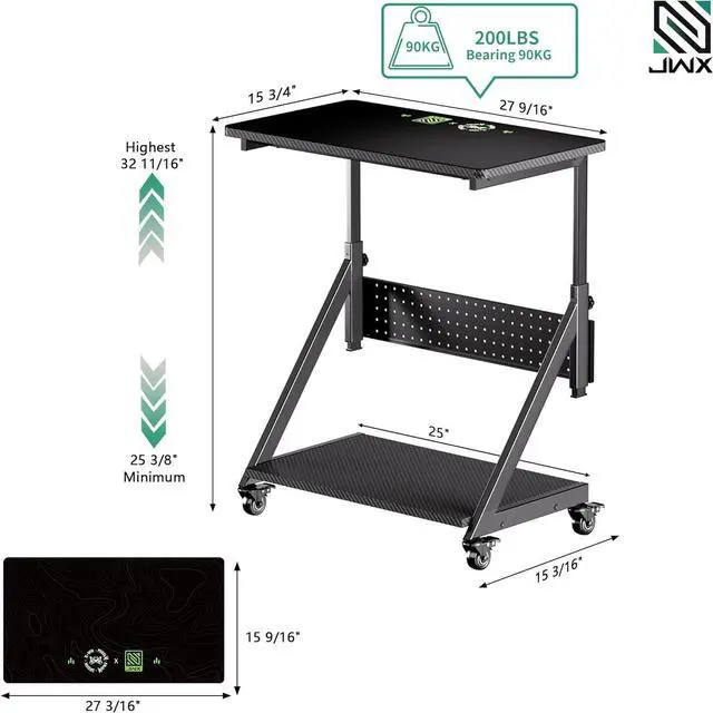 Alt view image 7 of 7 - JWX Computer Tower Floor Stand,5-Step Height Adjustment pc Tower Stand, 2-Tier Case CPU Holder Gift Cart with Rolling Wheels, Upgrade Pegboard Storage Kit *7 & Mouse Pad, Black