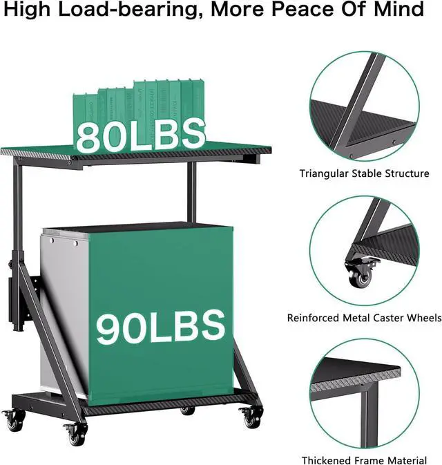 Alt view image 6 of 7 - JWX Computer Tower Floor Stand,5-Step Height Adjustment pc Tower Stand, 2-Tier Case CPU Holder Gift Cart with Rolling Wheels, Upgrade Pegboard Storage Kit *7 & Mouse Pad, Black