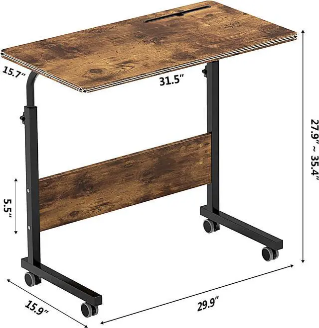 Alt view image 3 of 7 - SDHYL Mobile Stand Up Desk Adjustable Laptop Desk with Wheels, 31.5 Inch Workstation Laptop Desk Student Desk Sit Stand Desk, Mobile Ends Desk, Rustic Brown